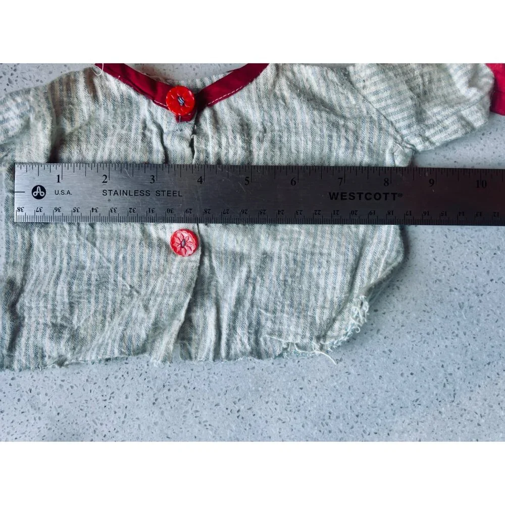 1950s Flannel Doll Pajamas Striped With Red Accents 2-Piece Set Button-Up Shirt